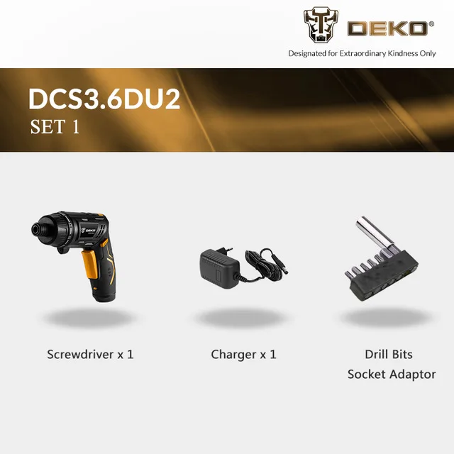 DEKO DCS3.6DU2 Беспроводная электрическая отвертка с поворотной ручкой, бытовая аккумуляторная отвертка, 15+ 1 Настройка - Цвет: SET 1