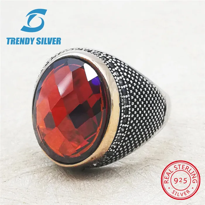 Серебро 925 ювелирные украшения мужские кольца мужские аксессуары бирюзовый драгоценный камень натуральный черный оникс Красный Агат модное серебристое TCR8032 - Цвет камня: red(rose)