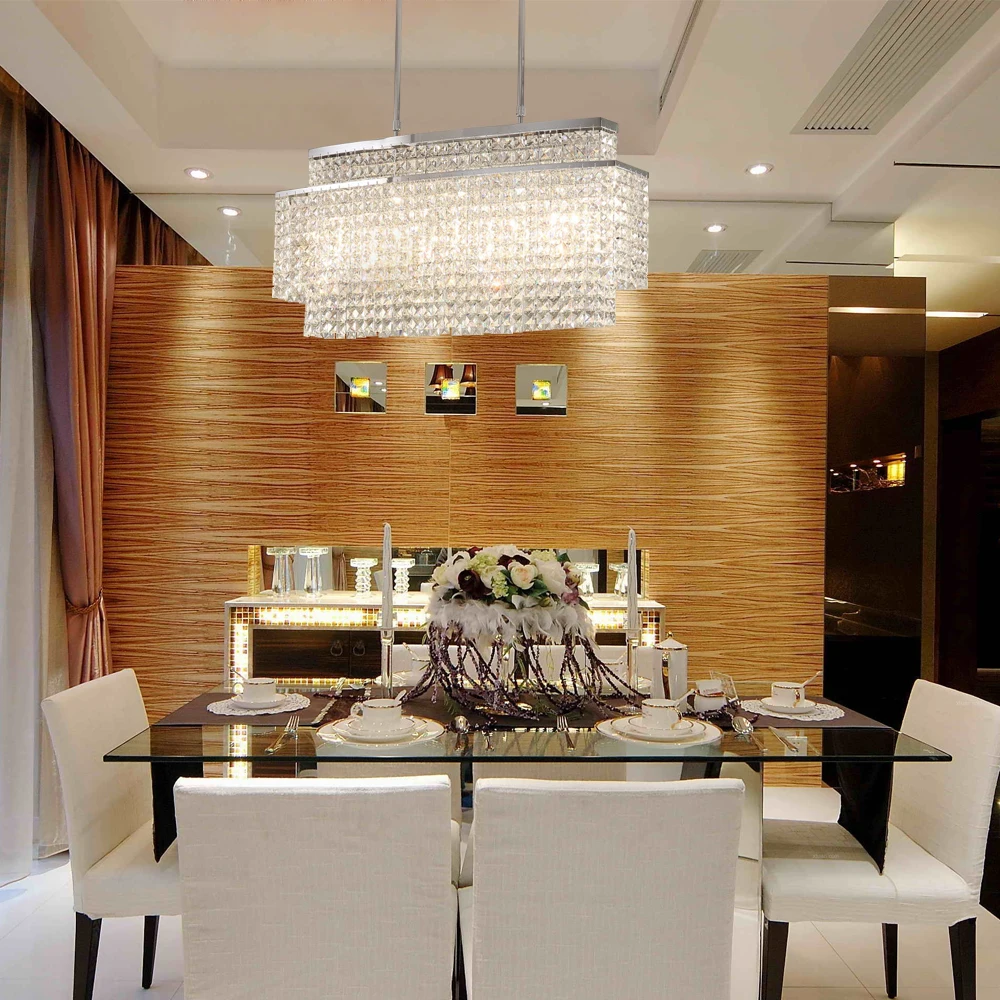 

LED Lights Modern Rectangle Crystal Chandelier For Dining Room Hanging Indoor LED Lighting Fixture Lustres De Cristal Lamp