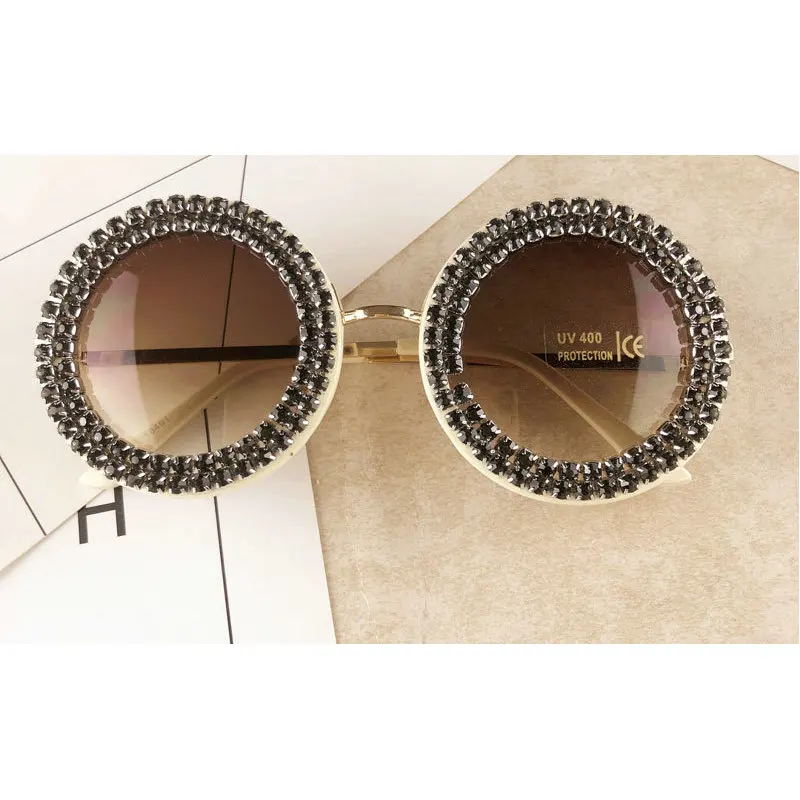 

MINCL Round Vintage Sunglasses for Women Men Points Crystal Frame Sun glasses For Men Gradient Oversized Shades UV400 Eyewear NX
