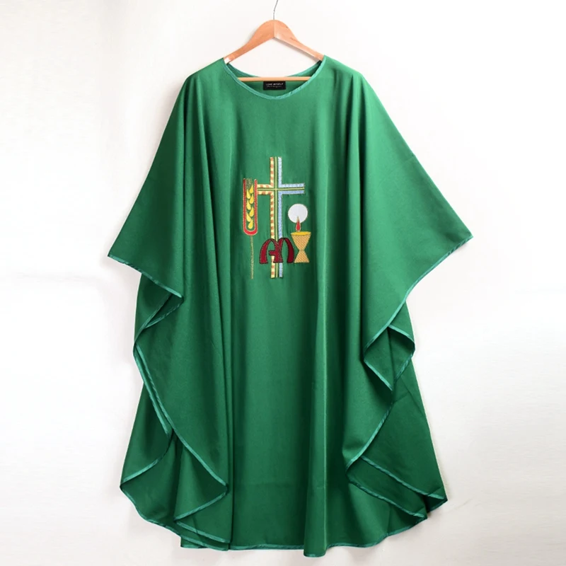 Зеленый церковный костюм с вышивкой в виде пшеницы, костюм христианского креста - Цвет: Collarless