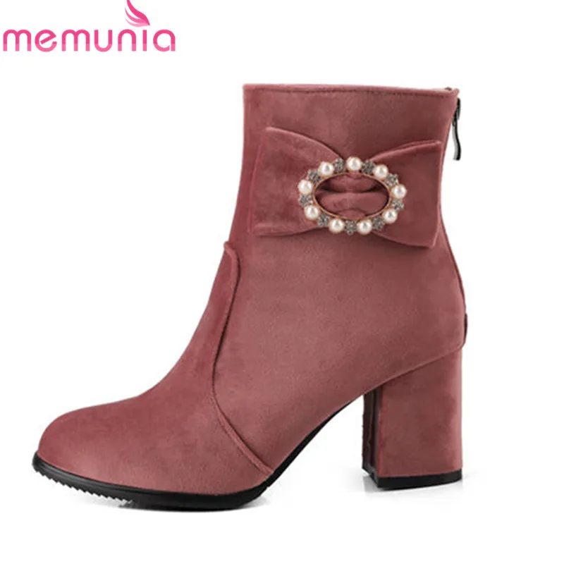

MEMUNIA 2020 top quality ankle boots for women elegant fashion ladies boots zipper pearl autumn winter boots prom shoes woman