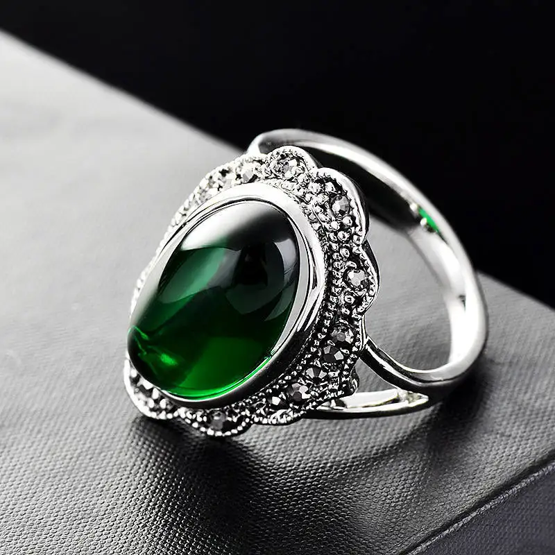 Ranzwal винтажные кольца с зеленым кошачьим глазом для Женщин антикварный серебряный со стразами кольцо опал ювелирные изделия США размер 6~ 9