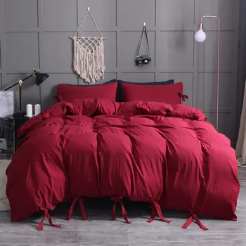 

Solid Red Color Bedding Three-Pieces Set Washed Cotton Duvet Cover Natural Ultra Soft Modern Style Easy Care Bedding Set