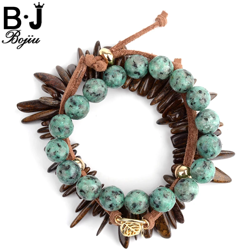 Bojiu камни разного размера браслет набор кожаный лист любовь кулон 3 шт. браслет набор для женщин рождественские подарки модные украшения BCSET22