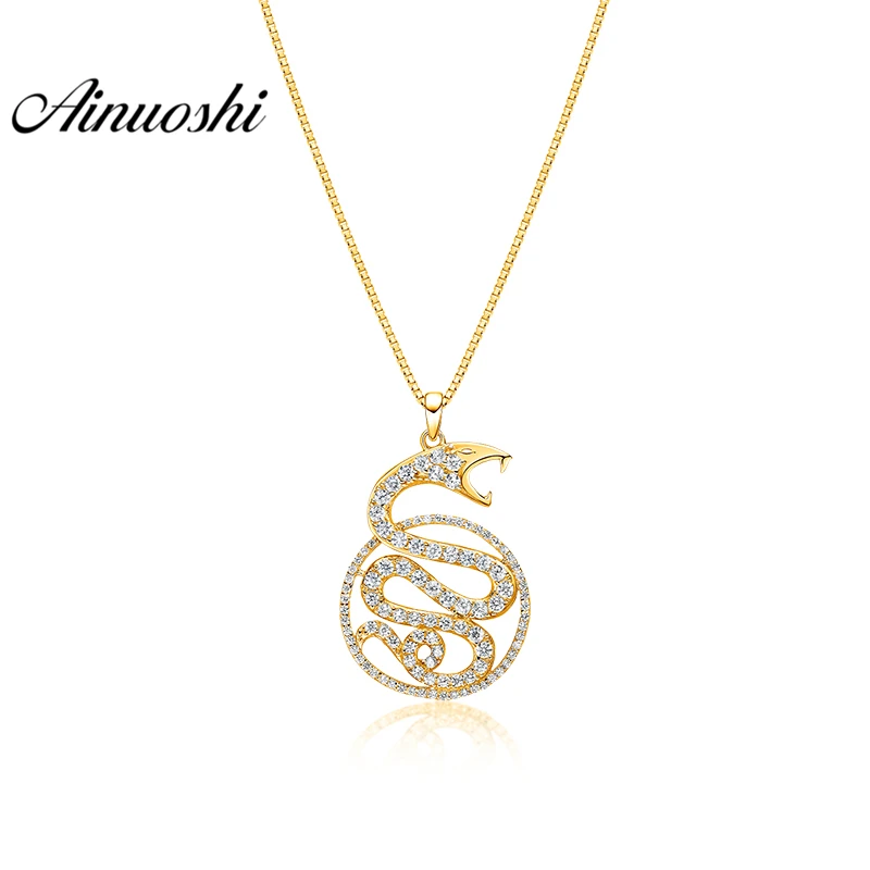 

AINUOSHI 10K Solid Yellow Gold Pendant Snake Playing Circle Pendant SONA Diamond Women Men Child Jewelry 3.2g Separate Pendant
