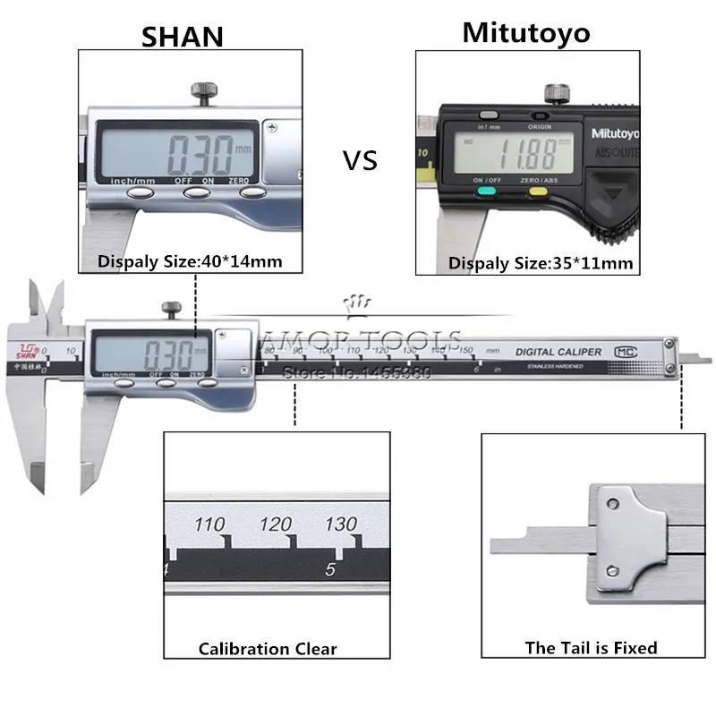 Цифровые Штангенциркули SHAN " 0-150 мм/0,01 нержавеющая сталь большой дисплей Металлический корпус дюймов/мм Электронный микрометр измерительные инструменты