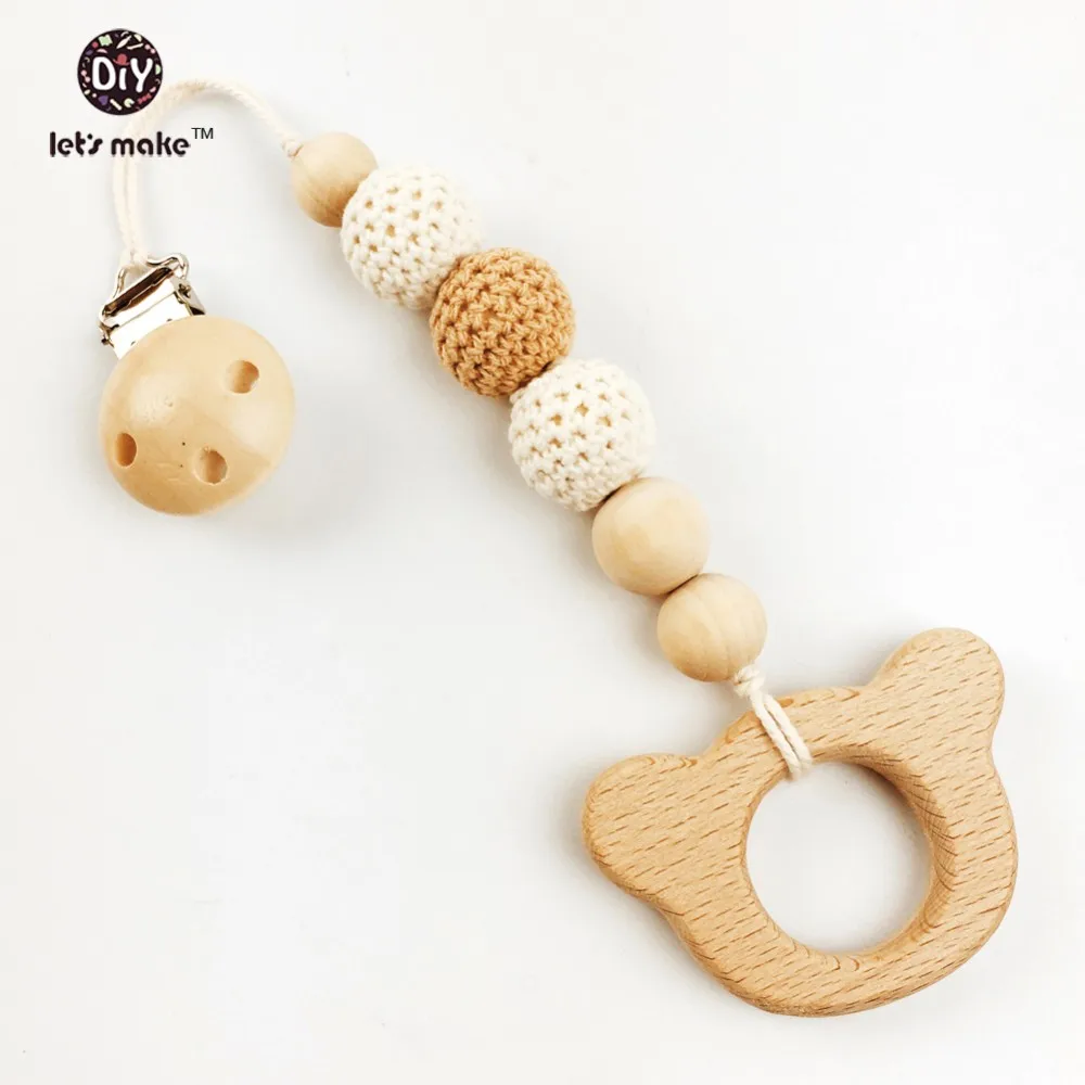 

Let's Make 2pcs Baby Wooden Teether Crochet Beads Bear Shaped Pacifier Clip Holder Handmade Pendant Necklace Baby Teething Toy