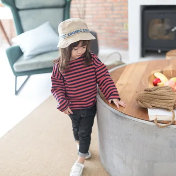 

2018 Autumn New Pattern Children's Garment Girl Stripe Letter Printing Shirts