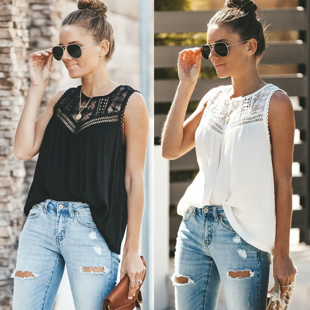 

Women Summer Vest Top Sleeveless Blouse Casual Loose Tank Tops T-Shirt Tee Cami