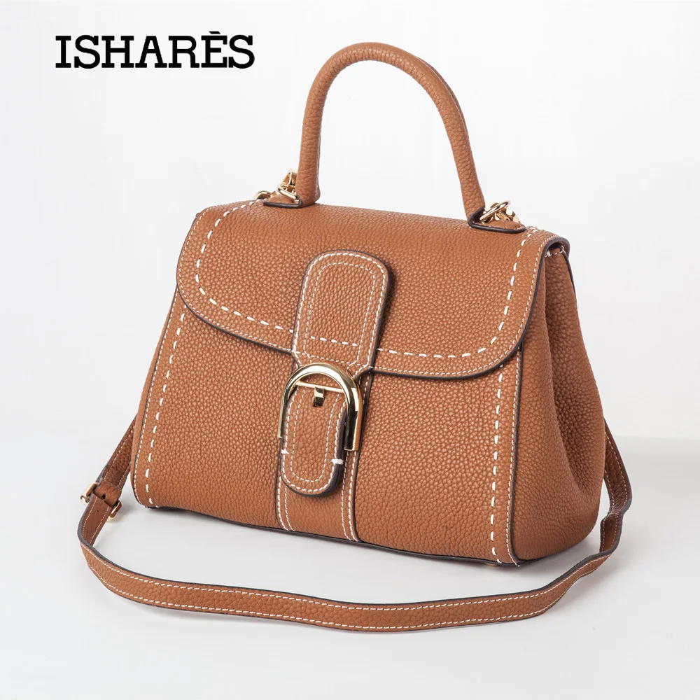 

ISHARES 2018 Genuine cow Leather Fashion Ladies's handbag totes hand stitch designer Bag shell business Bags For Women IS8121