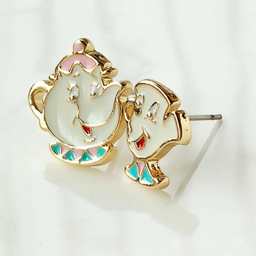 

Alloy Enamel Lovely Cartoon Beauty And The Beast Earrings Cosplay Jewelry Famous Movie Cups Stud Earring Kids Ear Studs