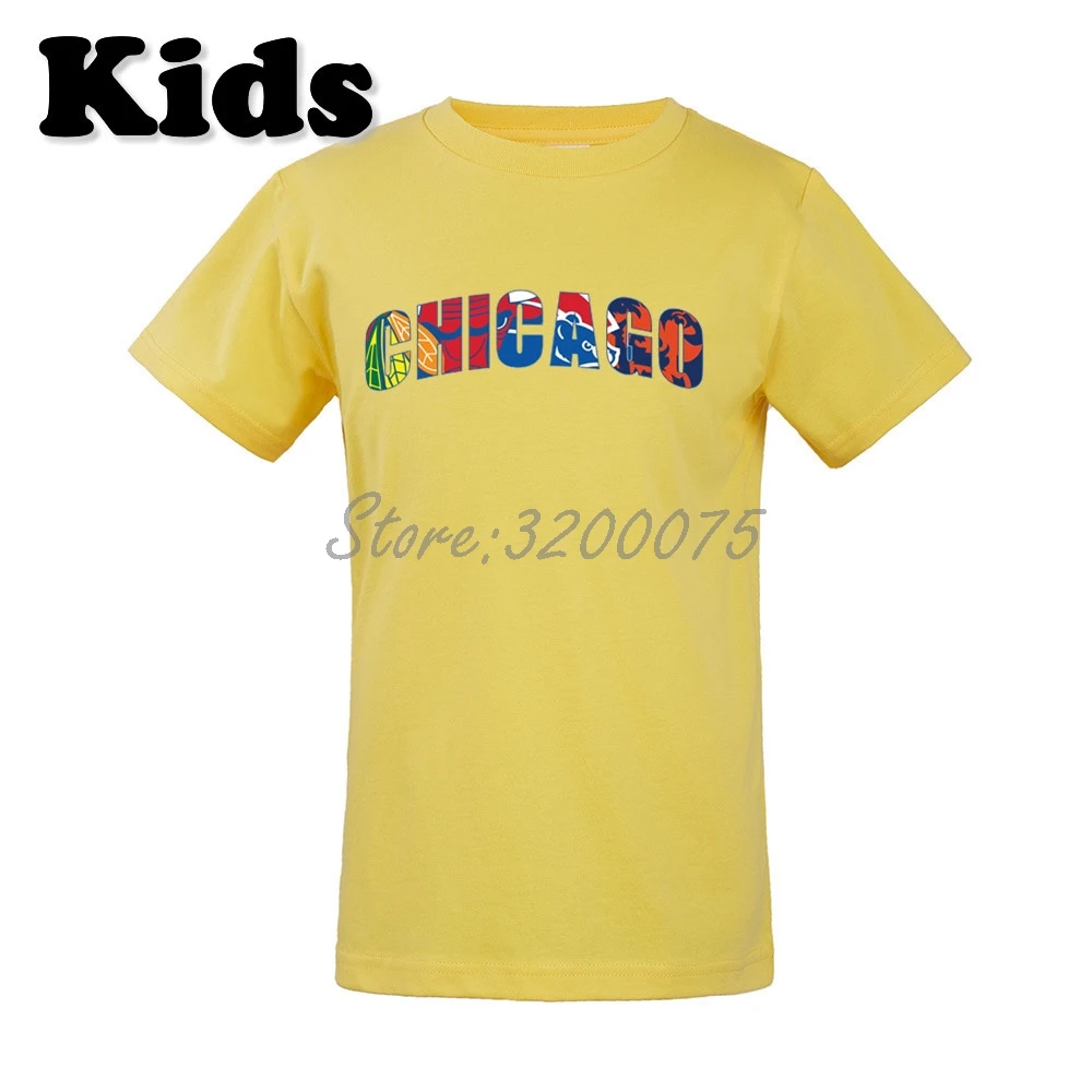 Детская комбинированная футболка Chicago All Day Bears Bulls Blackhawks Cubs футболка для мальчиков и девочек Футболка с круглым вырезом W19032115