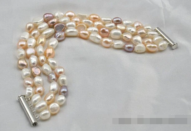

09765 4strands baroque white pink purple FW pearl bracele