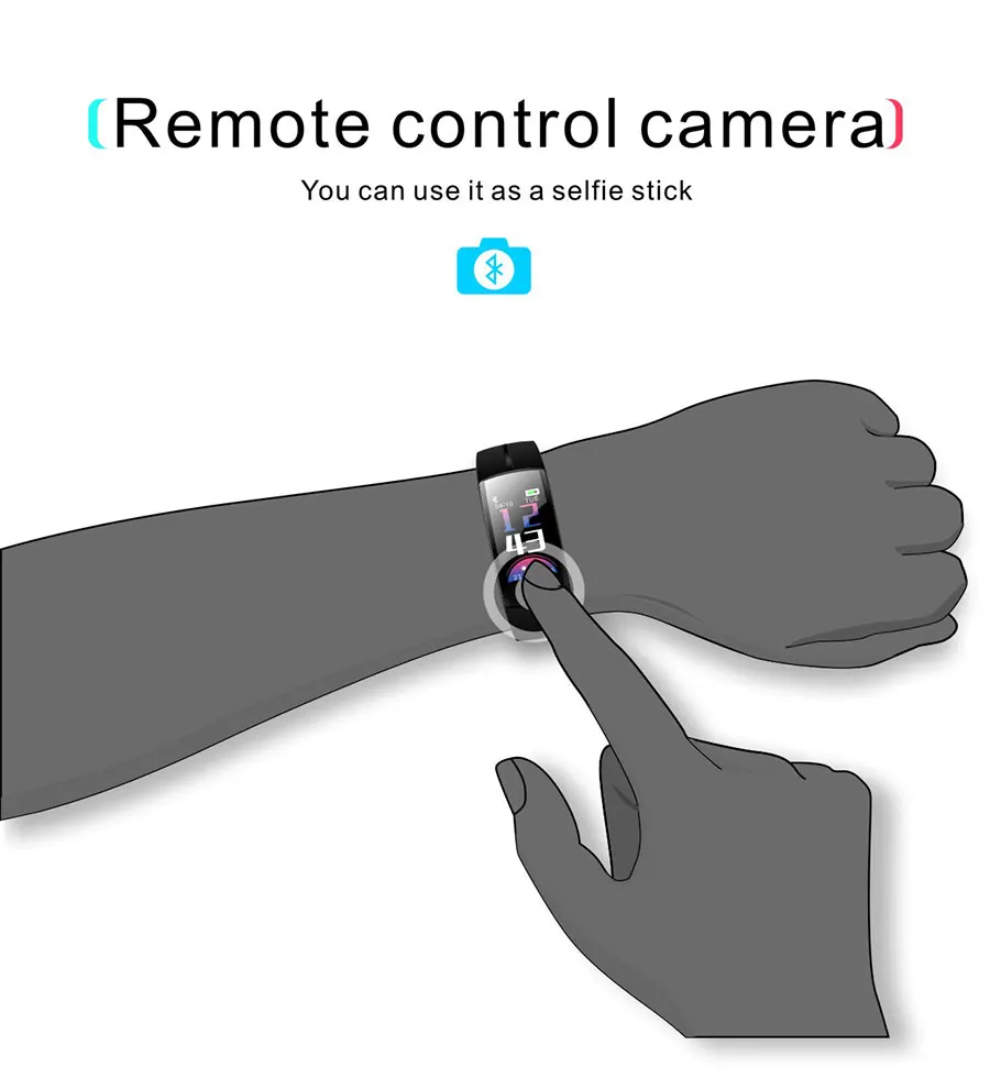 BOAMIGO Black Smart Watches LED Display Unisex Bracelet Sports Wristband Message Reminder Bluetooth Camera for IOS Android Phone (6)