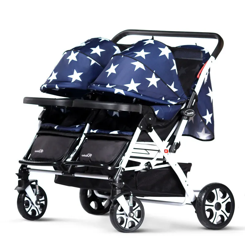 Foldable 3 In 1 Baby Stroller Double Seats Adjustabe Folding Removable