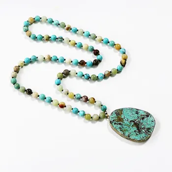 

Boho Dropshipping Necklace Mix Natural Stones Pendant Necklace Women Beads Bohemia Long Necklace