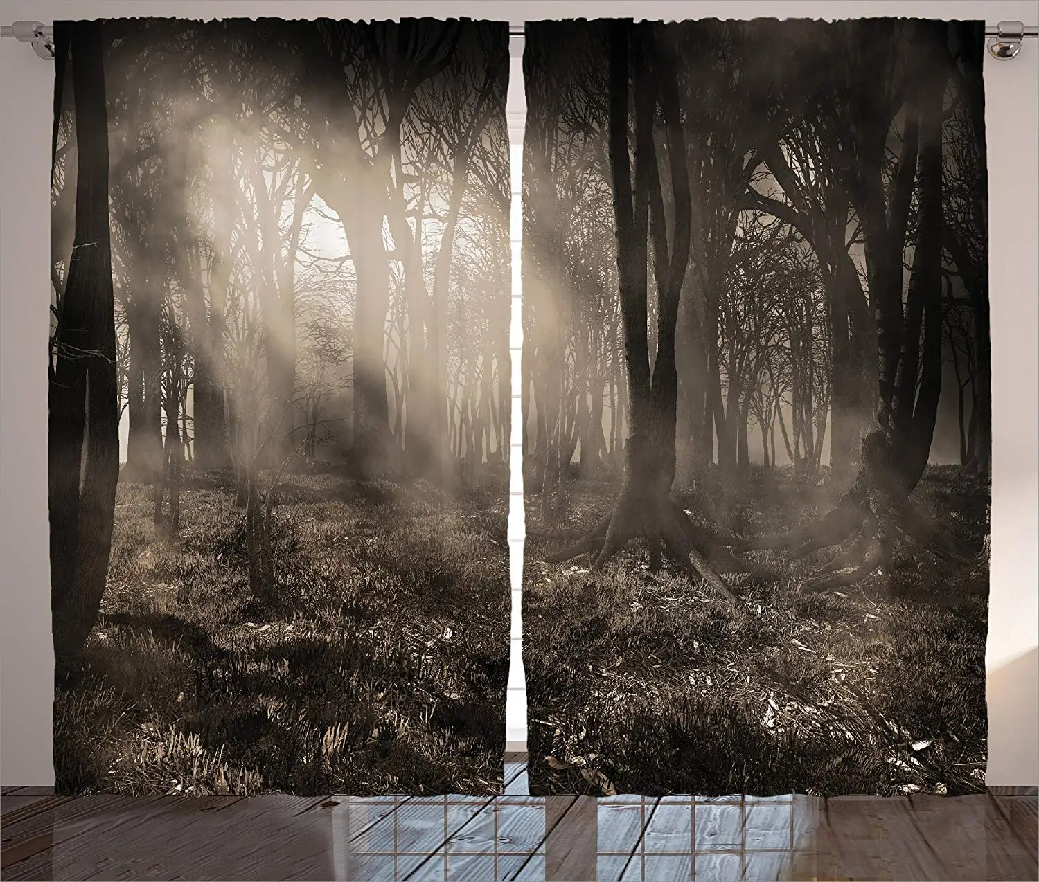 Готические шторы Темный лес пейзаж с солнечными лучами и туманом винтажные ностальгические цвета готическое Фантастическое искусство Декор для гостиной спальни