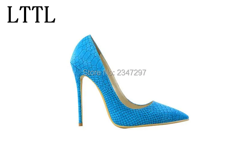 ФОТО Fashion Blue Thin High Heels Snakeskin Leather Women Pumps Slip On Pointed Toe Party Wedding Stiletto Heels Woman Zapatos Mujer