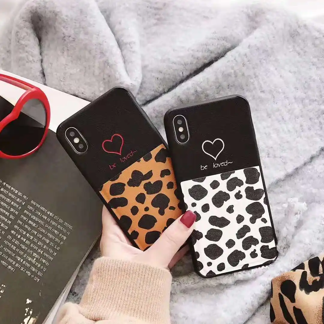 Leopard Print PhoneCase for iPhone 10 X XS MAX XR Love Heart Cover 7 8 6 6s plus Leather Back with Card Holder |