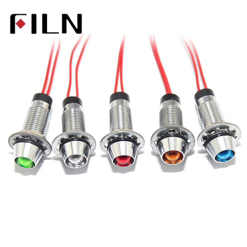 FILN металлический сигнальная лампа индикатор 8 мм цвет красный, желтый синий зеленый белый 24 В 110 В 24 В 220 В led 20 см кабель