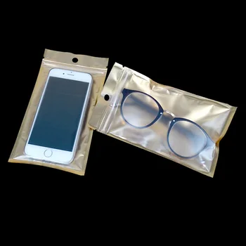 

8*13cm Gold / Clear Zipper Plastic Packing Bag Self Seal Zip Lock Ziplock Packaging Bag Hang Hole Pouch Polybag For Accessories