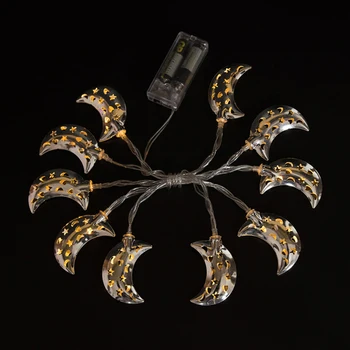 

HAOCHU 165cm Ramadan Decoration Hollow Out Metal Moon Star Led String Lights EID Party Supplies Silver Battery Power Christmas