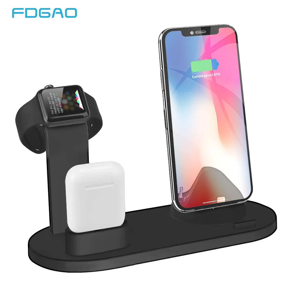 FDGAO 3 в 1 зарядное устройство подставка для iPhone 11 XR XS X 8 7 6 AirPods Apple Watch USB зарядная док-станция для iWatch серии 5/4/3/2/1