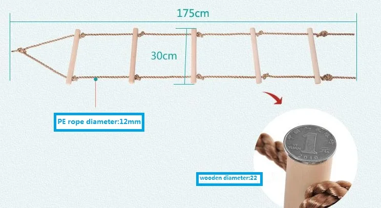 Najtaniej 5 drewniane szczeble PE drabina linowa dzieci wspinaczka kryty odkryty ogród dla dzieci Sport Swing liny bezpieczne Fitness wspinaczka drabiny