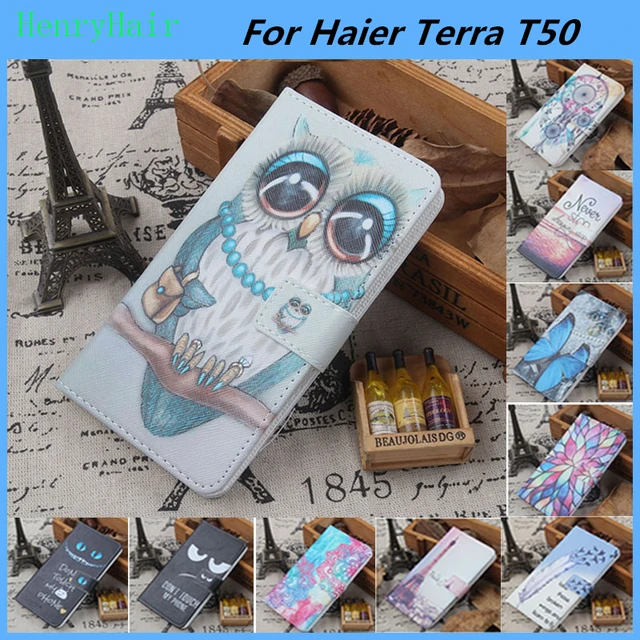 Best Price Hot! Cartoon Pattern PU Leather Cover Case Flip Card Holder Cover For Haier Terra T50 Wallet Phone Cases