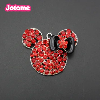 

Fashion Chunky Necklace Mouse Head With Red Bowknot Rhinestone Pendant