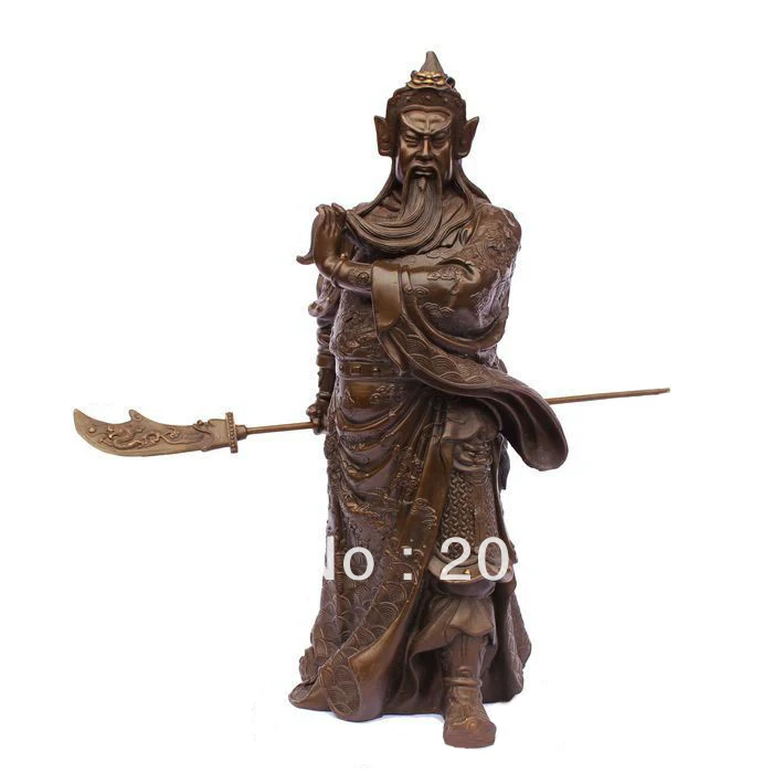 

00645 Chinese bronze copper Dragon Warrior Guan Gong/ Yu standing Statue 14"H Coffee (A0314)