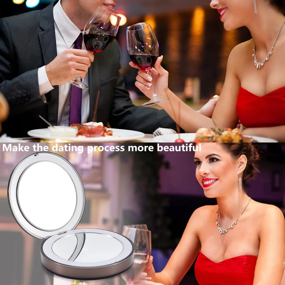 Travel Mirror LED  Makeup Mirror Folding Pocket Mirror 1x3x Magnification Adjustable Portable Travel Mirror Inductive Rechargeable Portable mirror (06)