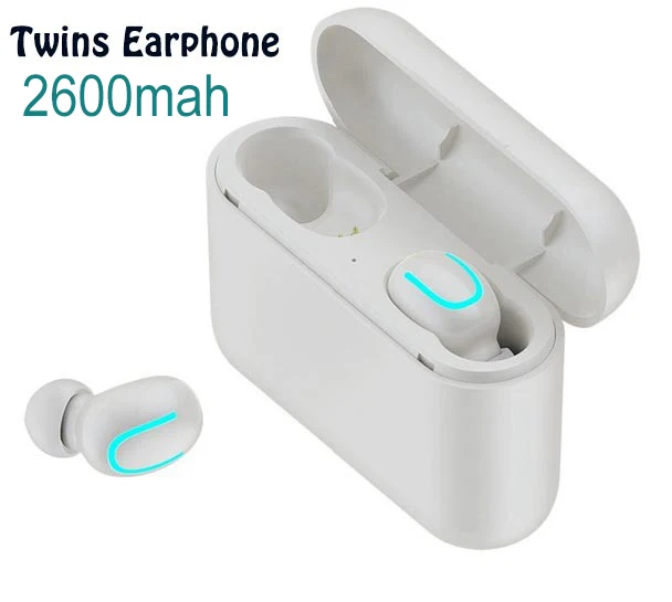 Беспроводные наушники с Bluetooth 5,0 TWS, гарнитура с громкой связью, музыкальные спортивные мини наушники, HD микрофон, шумоподавление, игровые наушники - Цвет: Twins White 2600mah