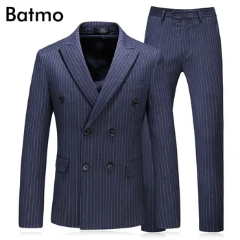 

Batmo 2018 new arrival high quality striped double breasted casual suits men,men's wedding dress,plus-size S-5XL 6031