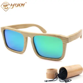 

Polarized sunglasses bamboo frame Mirror lens oculos de sol Square bamboo sunglasses male Lens UV400 Shades