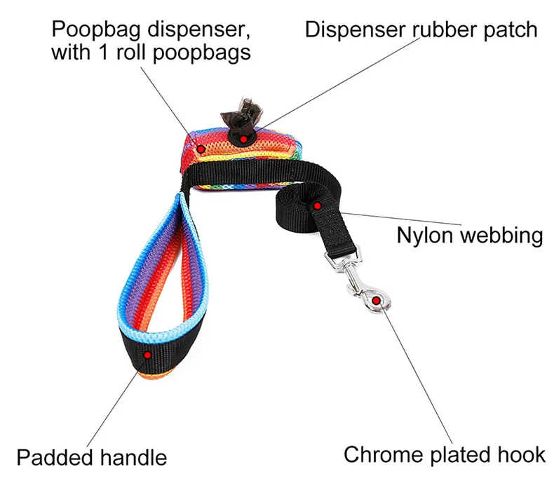 Набор поводков для собак с сумкой для какашек, мягкая дышащая Радужная сетка, поводок для собак, Регулируемый жилет для бега, поводок для домашних животных, набор поводков
