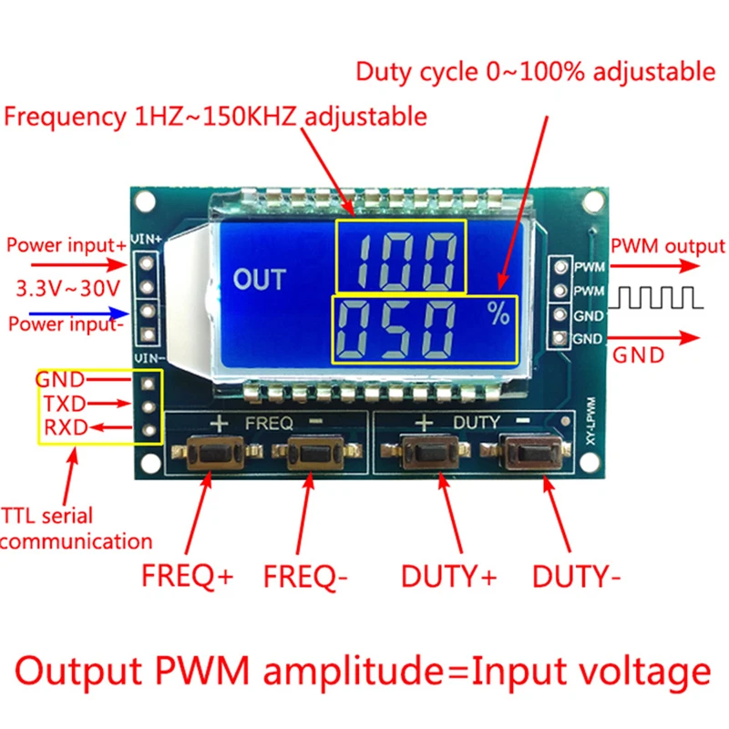 1 способ ЖК-дисплей Цифровой PWM генератор сигналов частота импульсов регулируемый Рабочий цикл модуль 1Hz-150 кГц ttl уровень серийный модуль генератора