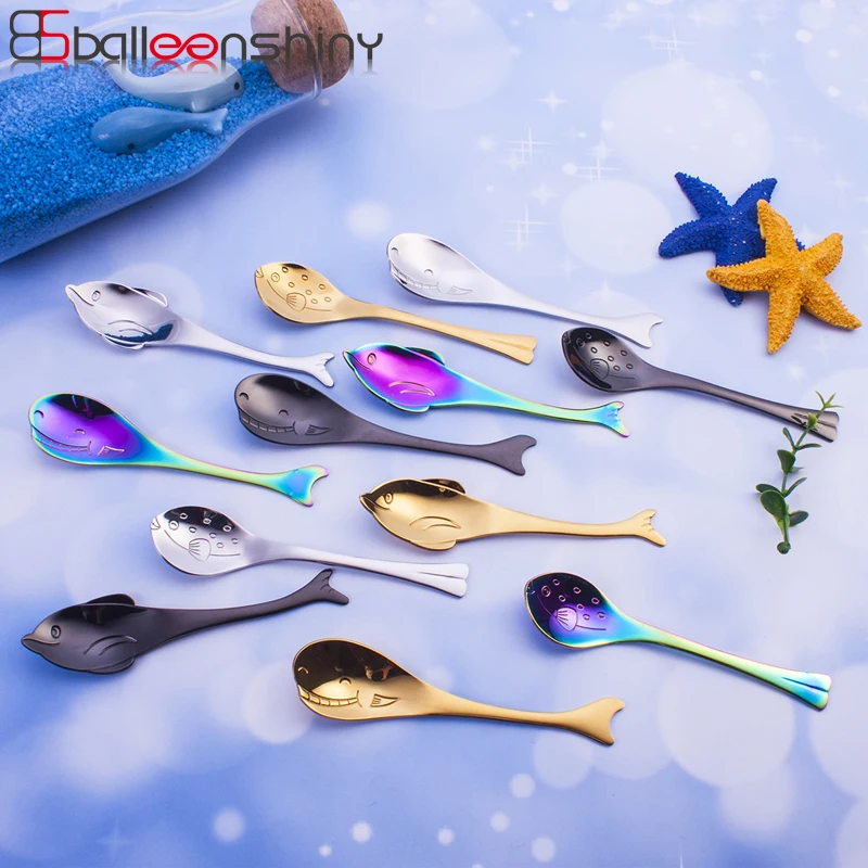 

BalleenShiny Cartoon Whale Dolphin Coffee Stir Spoon Stainless Steel Creative Cake Kid Dessert Scoop Kitchen Cup Tableware Decor