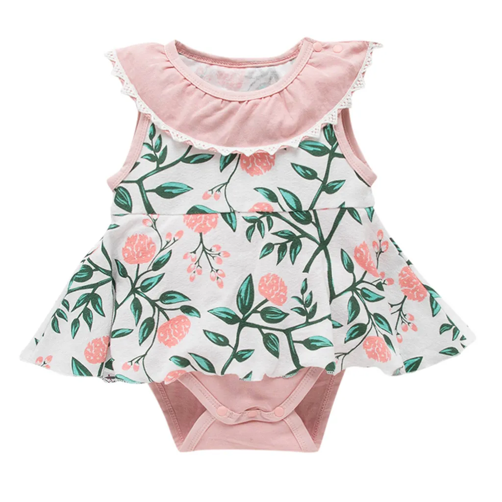 

Summer New Born Baby Kids Girls Lotus leaf collar Rompers Flower Print Casual Sleeveless Romper Infantis Girls boutique outfits