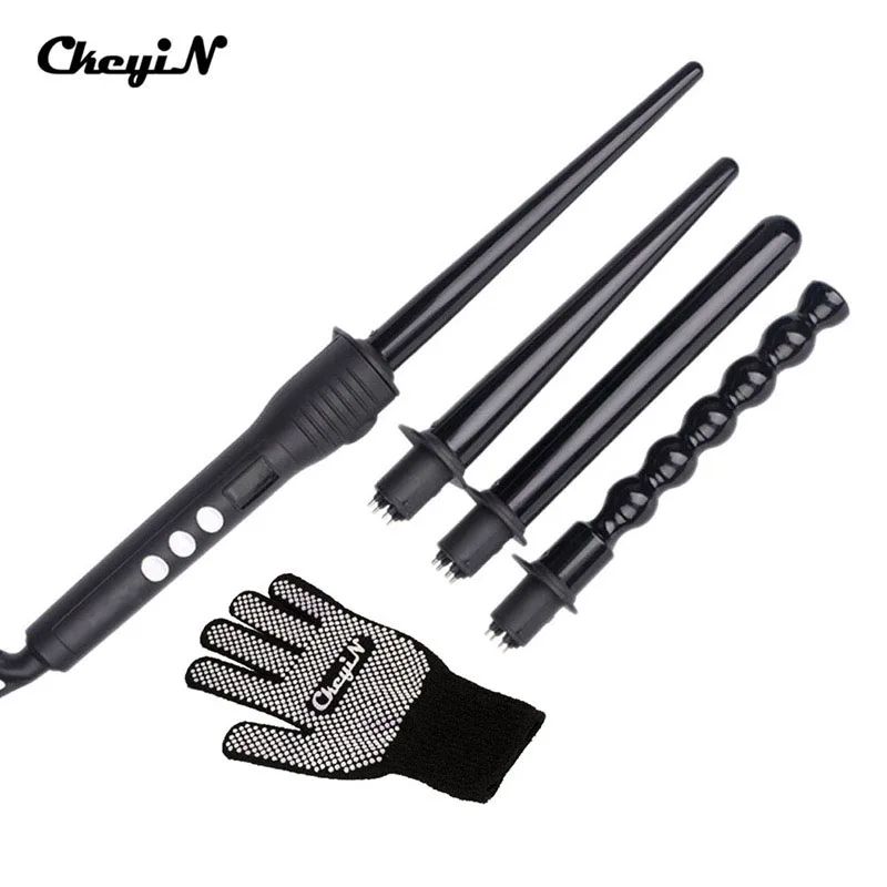 

09-25mm Ceramic Barrel Hair Curler Rollers 4 in 1 Hair Curling Iron 110-240V LCD Display Spiral Wand Curl Temperature Control