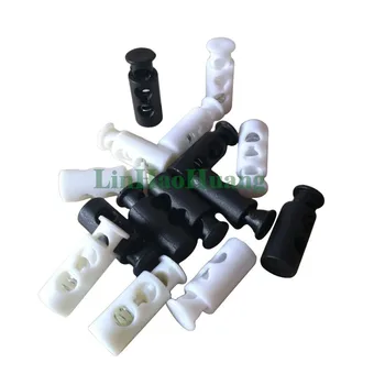 

100pcs Black/White Plastic Toggle Spring Clasp Stop Single Hole Drawstring Rope Cord Locks Cordlock For GarmentAccessories/Bags