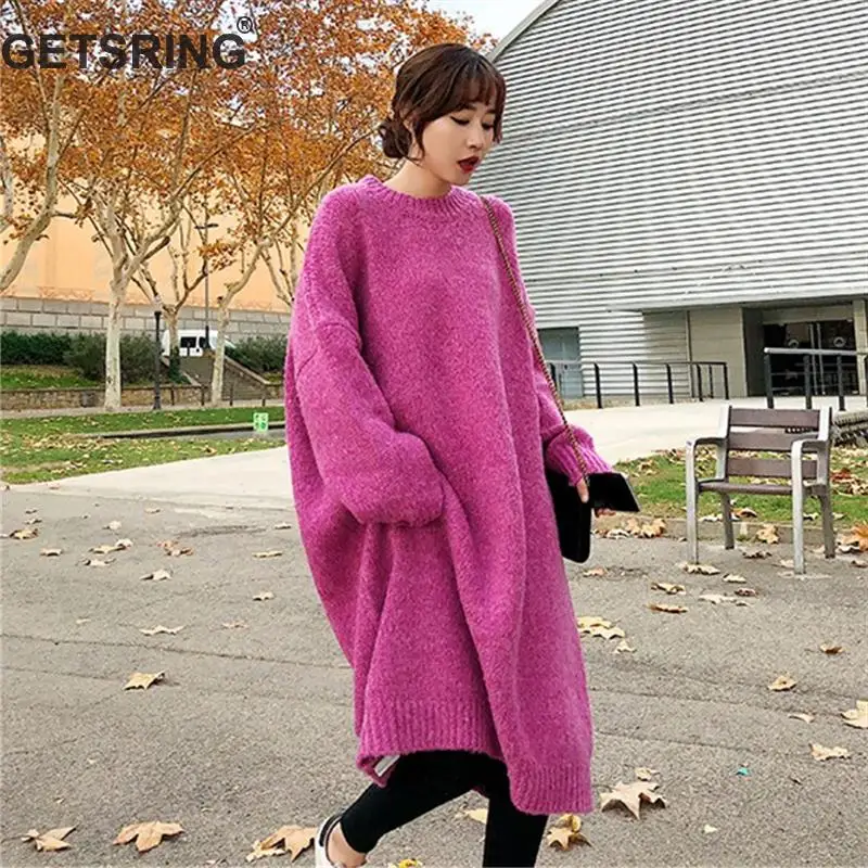 

GETSRING Women Sweater Dresses Knitted Long Loose Dress Thick Woolen Yarn Knitted Sweaters Dress Bottoming Dresses Autumn Winter