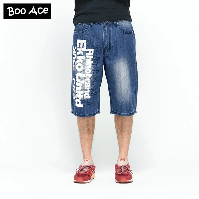 Summer Mens Hip Hop Baggy Pants Denim Printed Jeans Shorts for Mens