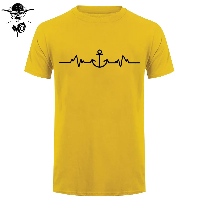 Sailinger Anchor Pulse Heartheat Футболка-Yacht Sail Tee Забавный подарок на день рождения Футболка с принтом Мужская брендовая футболка Новинка - Цвет: yellow black