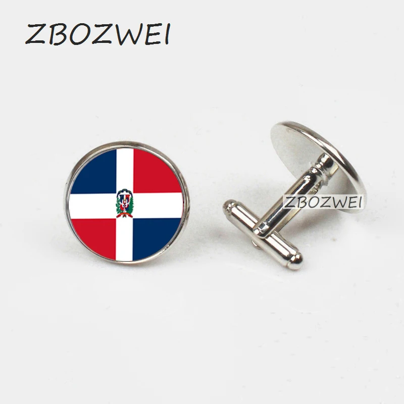 

ZBOZWEI 2018 Fashion Glass Wedding Cufflinks Dominican national flag Cufflinks Cuff Color Silver Jewelry Wedding Accessories
