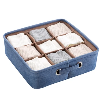 

9 Grid Storage Basket Thicken Cotton And Linen Household Organizer Underwear Sock Sundries Storage Box With Handle