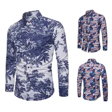 HuLooXuJi Мужская Весенняя рубашка с цветочным принтом Повседневная Классическая гавайская рубашка дышащий с длинным рукавом льняные рубашки США: XS-3XL