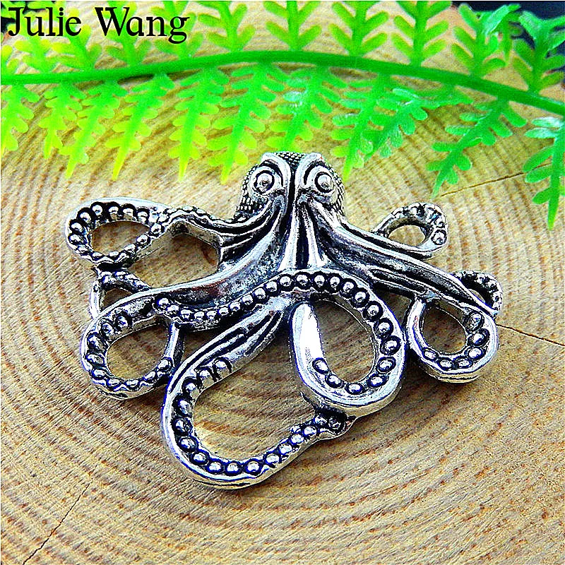 Julie Wang 5PCS Antique Silver Octopus Pendants Charms