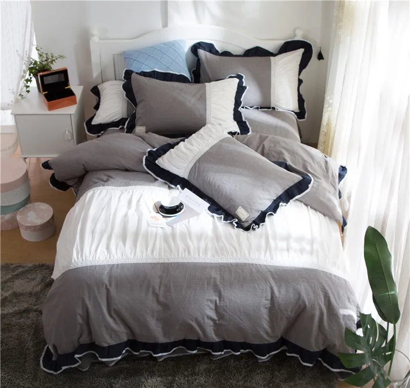 2018 Wrinkle design bedding set bed linen gray duvet cover girls adult